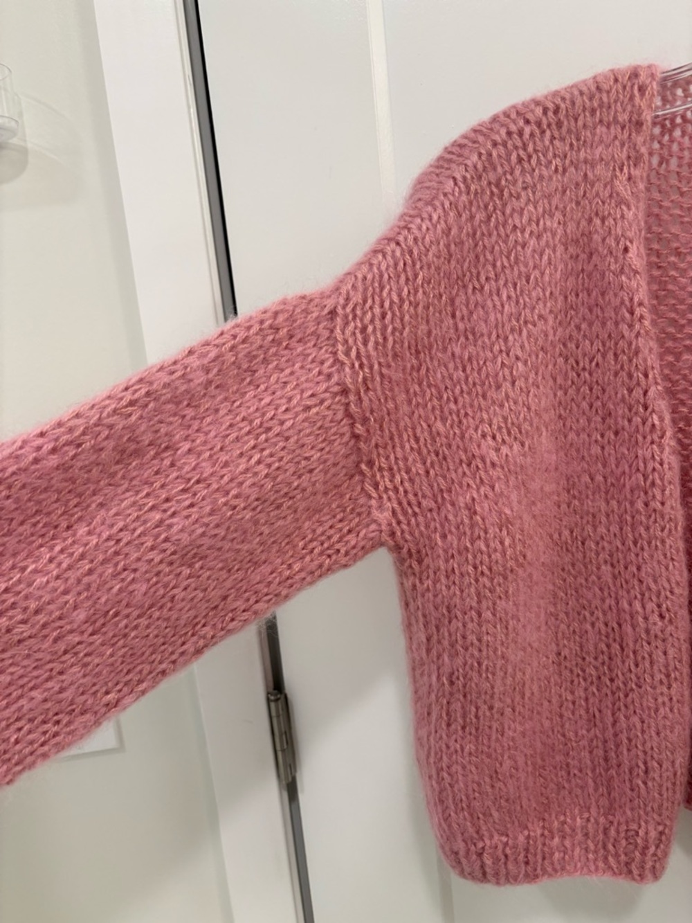Pink Wool Hand Knit Oversized Balloon Sleeve Cardigan Sweater - Picture 2 of 12